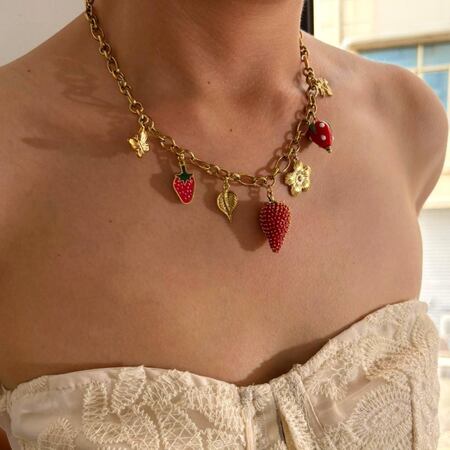1 Piece Strawberry Stainless Steel Waterproof Gold Color Pendant Necklace 2