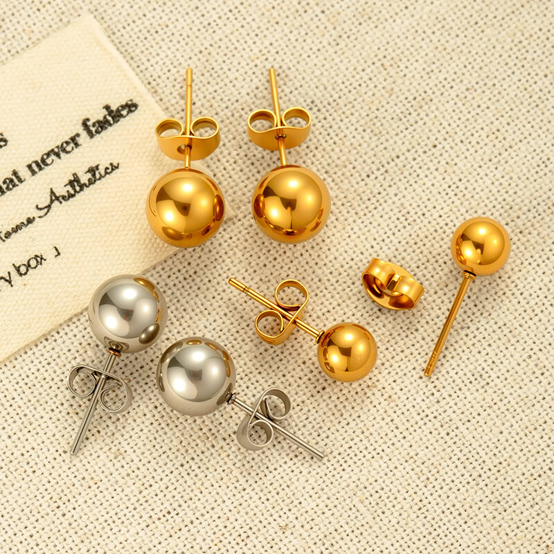 1 Adet Minimalist Toplu Paslanmaz Çelik Su Geçirmez Altın Renk Kadın Piercing Küpe 2