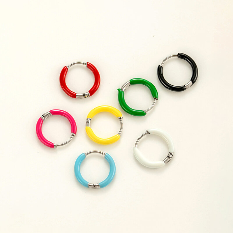 1 Piece Bright-colored Circle Stainless Steel Waterproof Women's Hoop Earrings 2