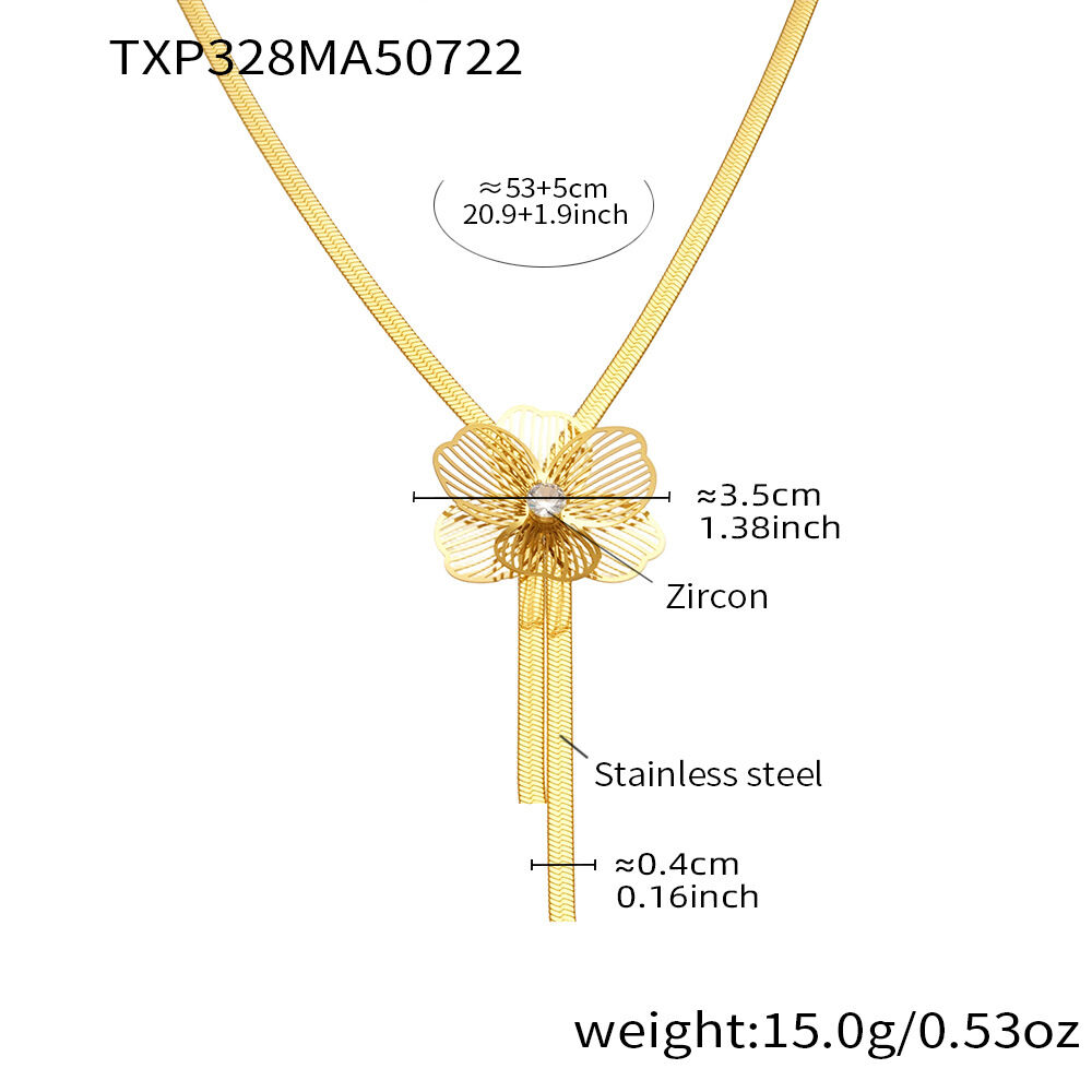 1 Piece Classic Flower Stainless Steel Waterproof Gold Color Zircon Women's Jewelry Sets h5 