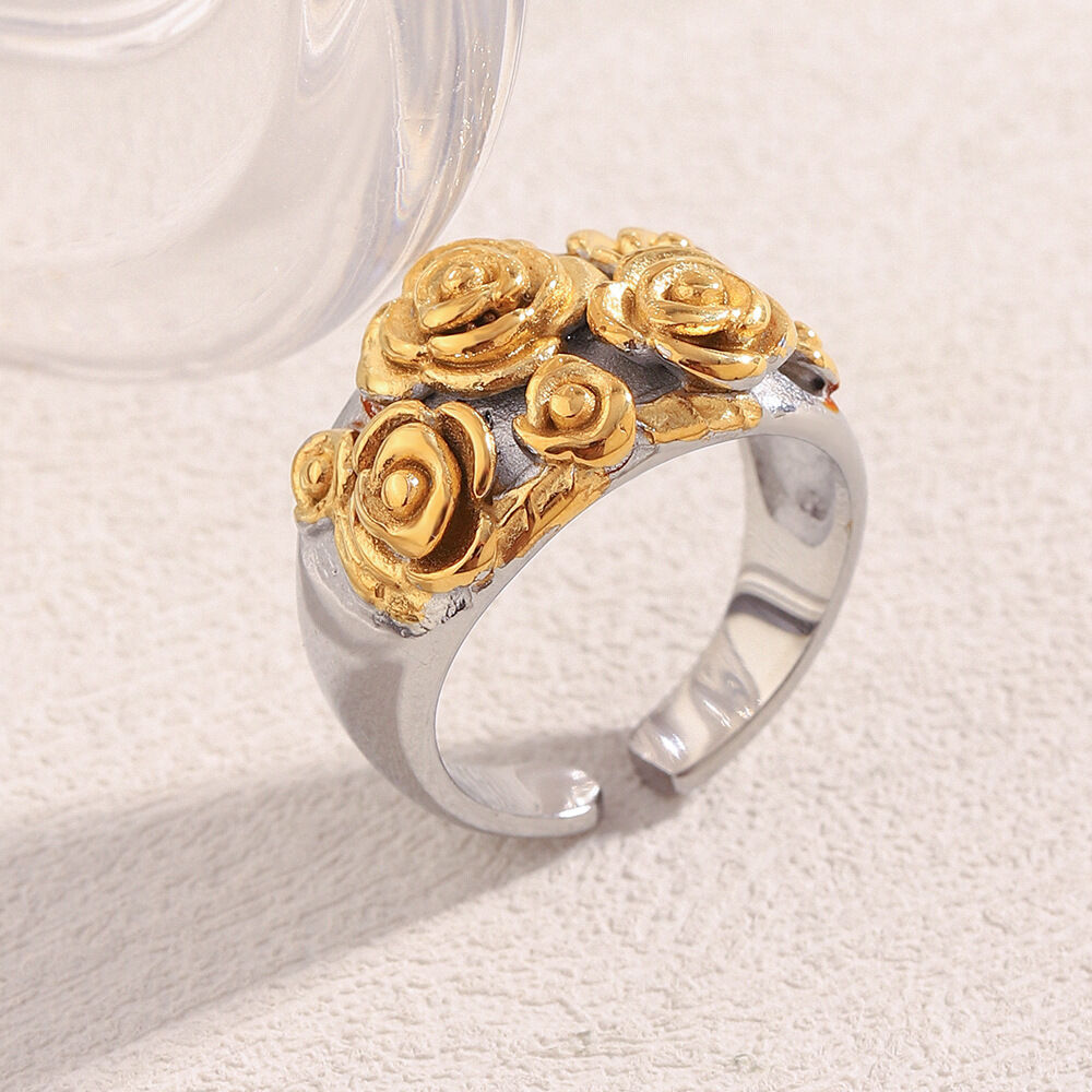 1 Piece Romantic Flower Stainless Steel Waterproof Gold Color Statement Rings Picture4