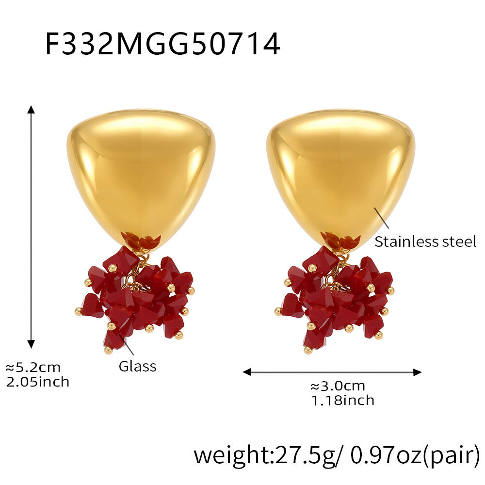 F332-Goldene rote Steinohrringe Bild2