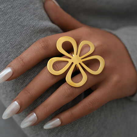 1 Piece Retro Flower Stainless Steel Waterproof Gold Color Women's Statement Rings 2