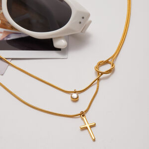1 Stück klassische Kreuz-Halskette aus Edelstahl, wasserdicht, goldfarben, für Damen, mehrlagig tragbar h5 Bild5