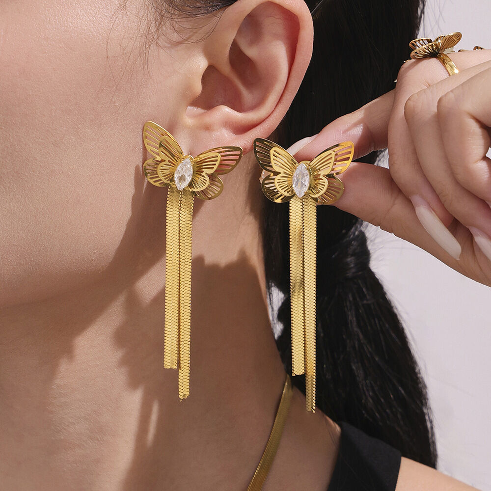 1 Piece Romantic Butterfly Stainless Steel Waterproof Gold Color Women's Jewelry Sets h5 Picture3