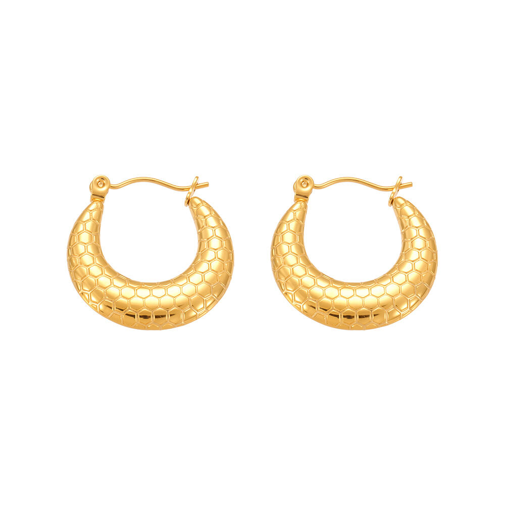 1 Pair Simple Honeycomb Print Stainless Steel Waterproof Gold Color Women's Hoop Earrings