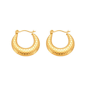 1 Pair Simple Honeycomb Print Stainless Steel Waterproof Gold Color Women's Hoop Earrings h5