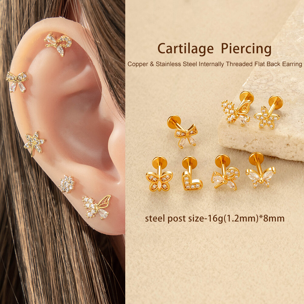 1 Stück Schmetterling Kupfer Gold Farbe Zirkon Piercing Ohrring h5 Bild4