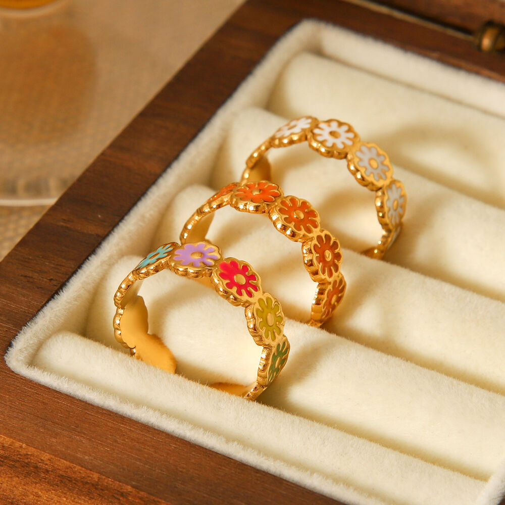 1 Piece Daily Daisy Stainless Steel Waterproof Gold Color Statement Rings Picture5