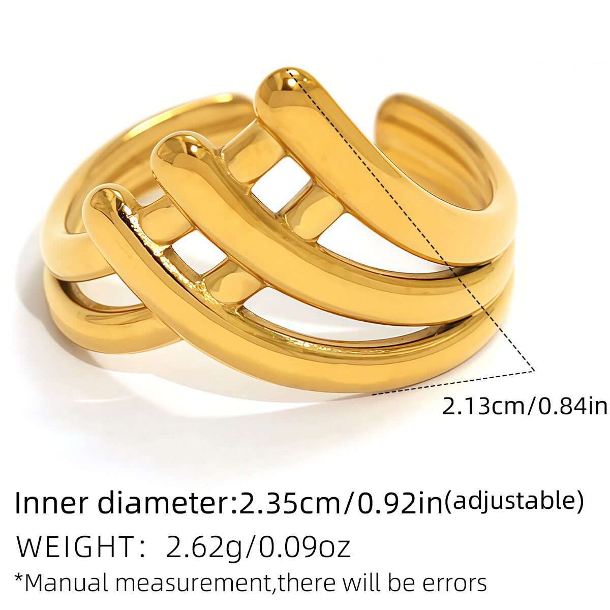 Anelli minimalisti color oro impermeabili in acciaio inossidabile dalla forma irregolare, casual e semplice, da 1 pezzo Immagine2