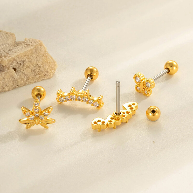 1 Stück zarte Palme Kupfer Gold Farbe Zirkon Damen Piercing Ohrringe Bild3