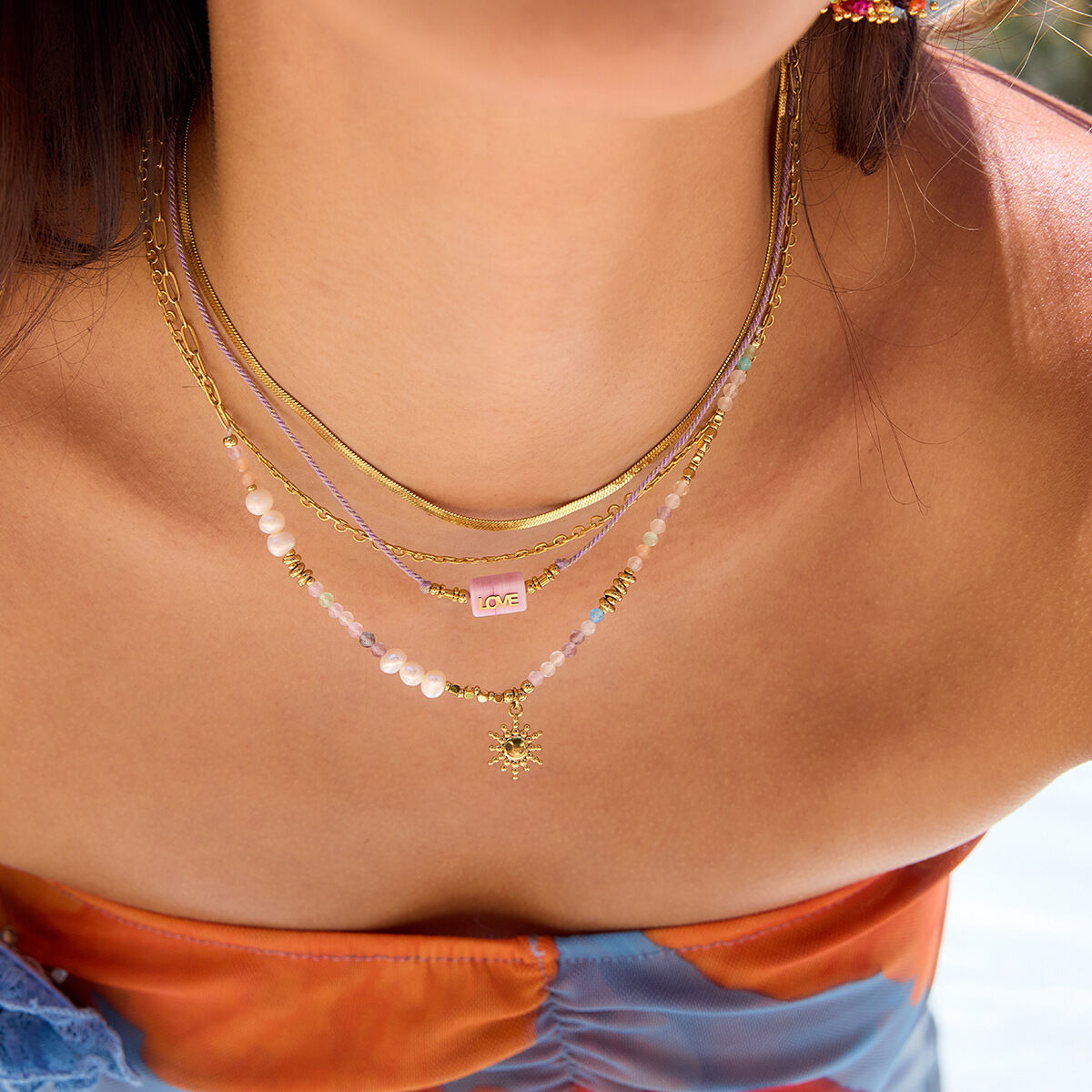 1 Piece Polychrome Beads Sun Stainless Steel Waterproof Gold Color Women's Pendant Necklaces h5 Picture4