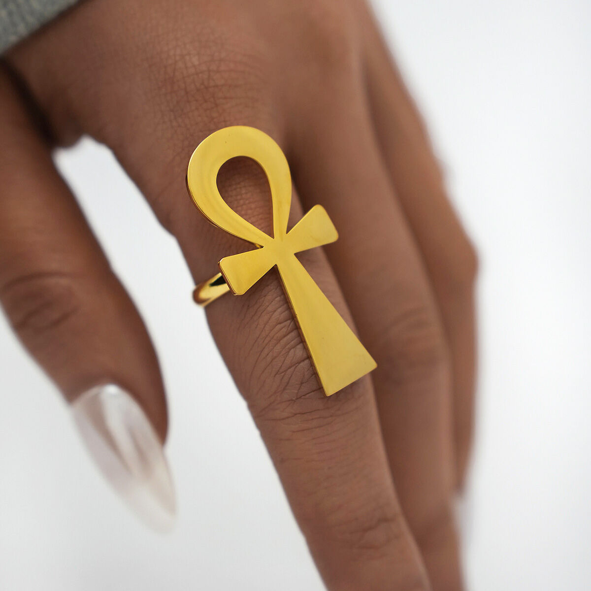 1 Piece Simple  Casual Cross Stainless Steel Waterproof  Gold Color  Statement Rings Picture3