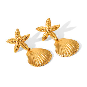 1 Pair Starfish Stainless Steel Waterproof Gold Color Women's Stud Earrings h5