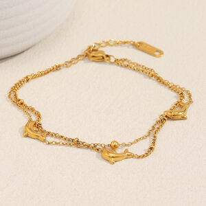 Pulsera de acero inoxidable con dije de delfín natural, color dorado, resistente al agua, para mujer, 1 pieza h5 Imagen7