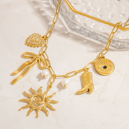 1 Piece Retro Sun Stainless Steel Waterproof Pendant Necklace