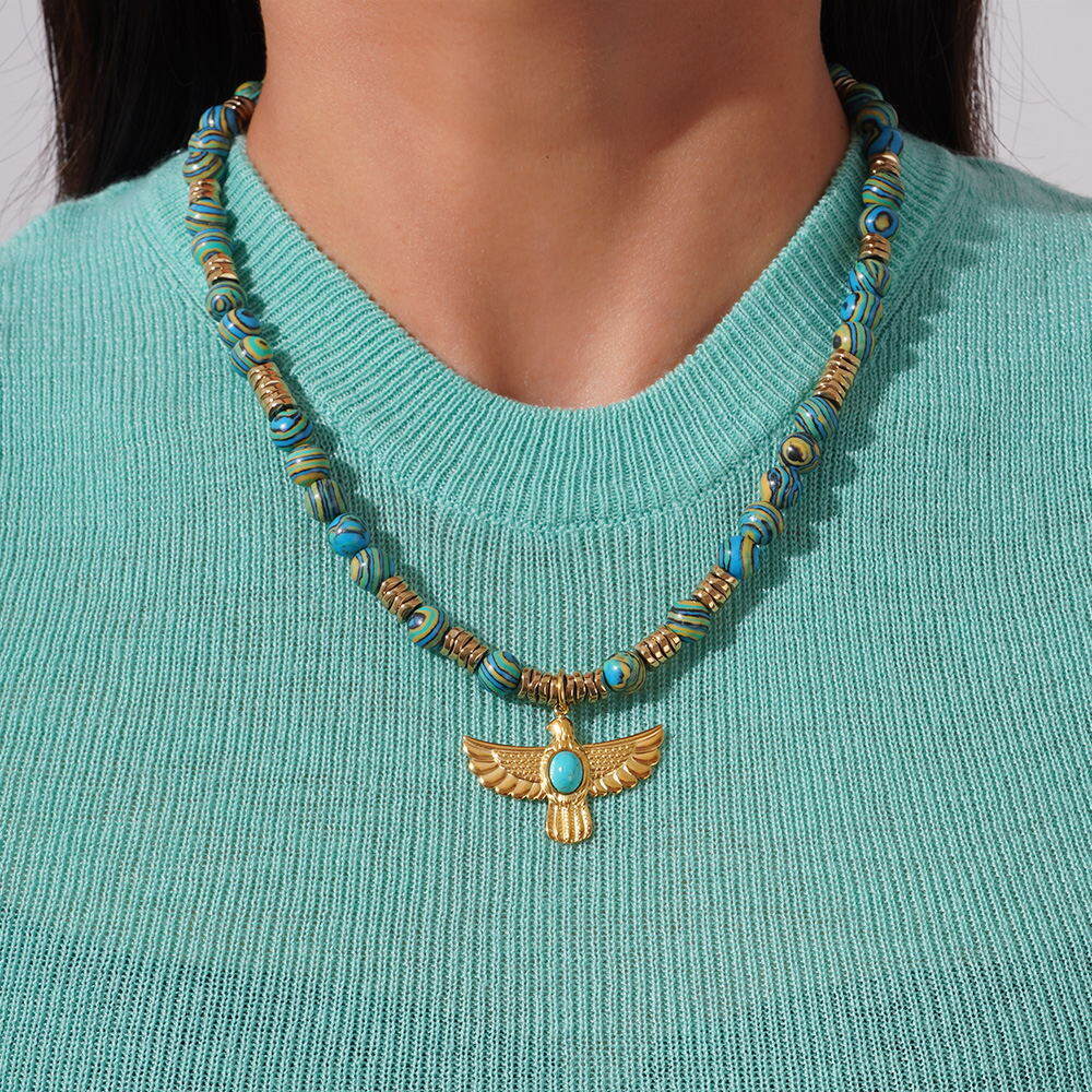 1 Piece Classic Eagle Natural Stones Gold Color Women's Beaded Necklaces 2