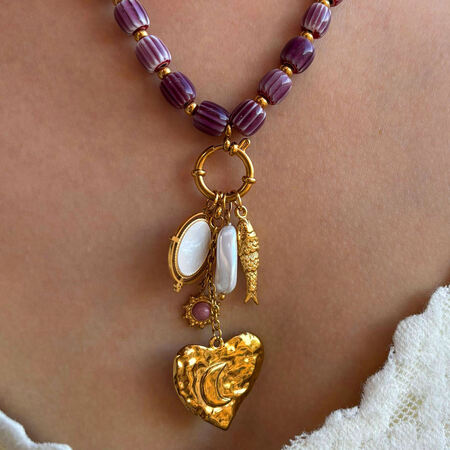 1 Piece Retro Heart Stainless Steel Waterproof Gold Color Beaded Necklace 2