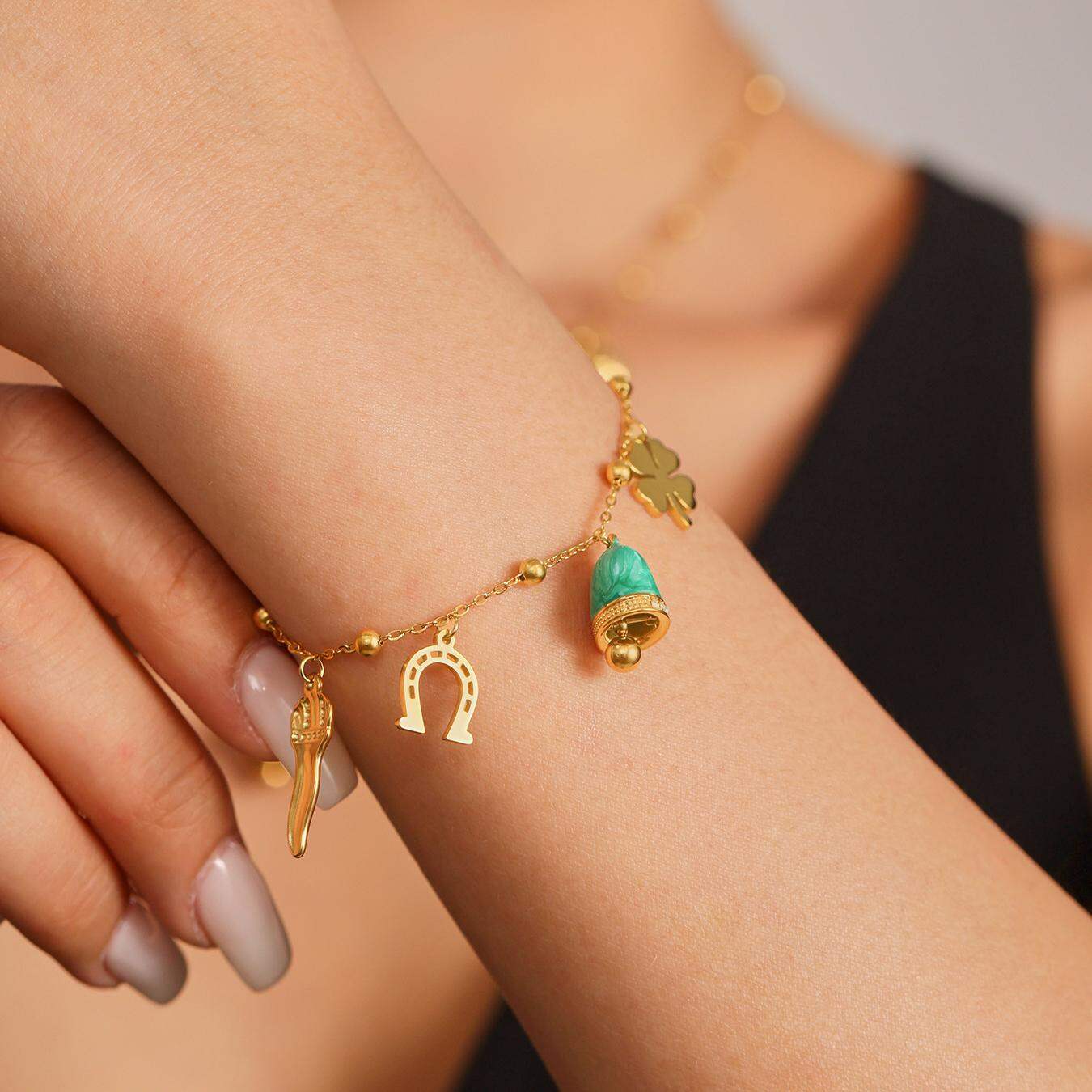 1 Piece Gorgeous Bell Stainless Steel Waterproof Gold Color Women's Necklaces Sets h5Picture6