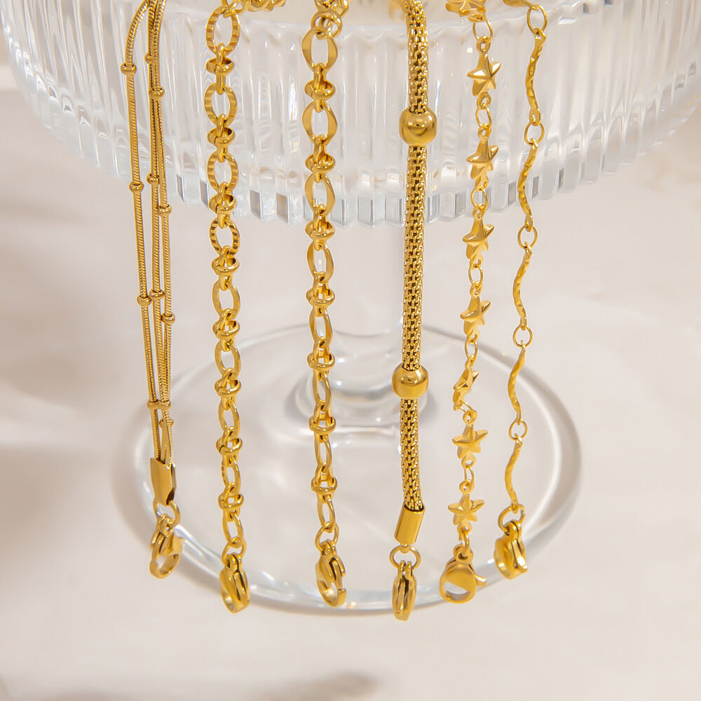1 Piece Simple Chain Stainless Steel Waterproof Gold Color Women's Chain Bracelets