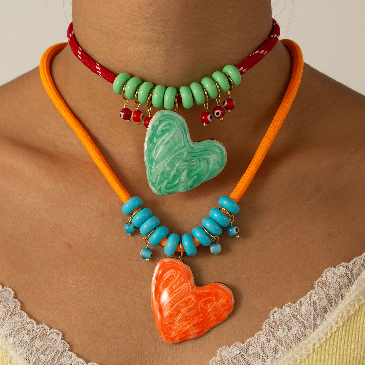 1 Piece Cute Heart Enamel Dripping Stainless Steel Waterproof Gold Color Women's Pendant Necklaces