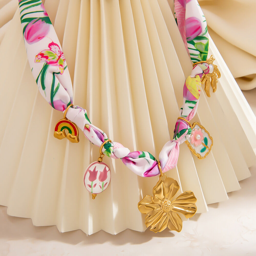 Collier pendentif en soie pour femme, série romantique, motif floral quotidien, 1 pièce h5 Image5