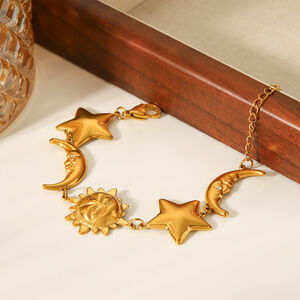1 Piece Classic Moon & Star Stainless Steel Waterproof Gold Color Women's Chain Bracelets h5 Picture6