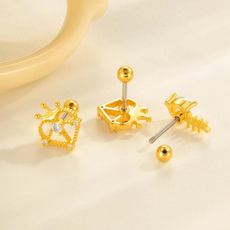 1 stuk delicate kroon koper goudkleurige zirkonia piercing oorbellen voor vrouwen 2
