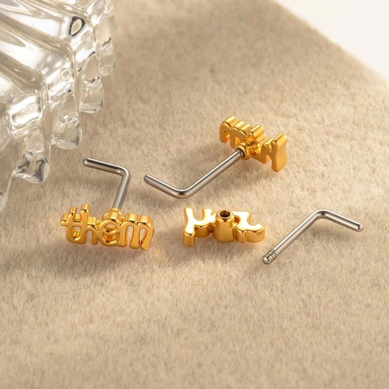 1 pezzo semplice lettera color rame oro perno per il naso 2