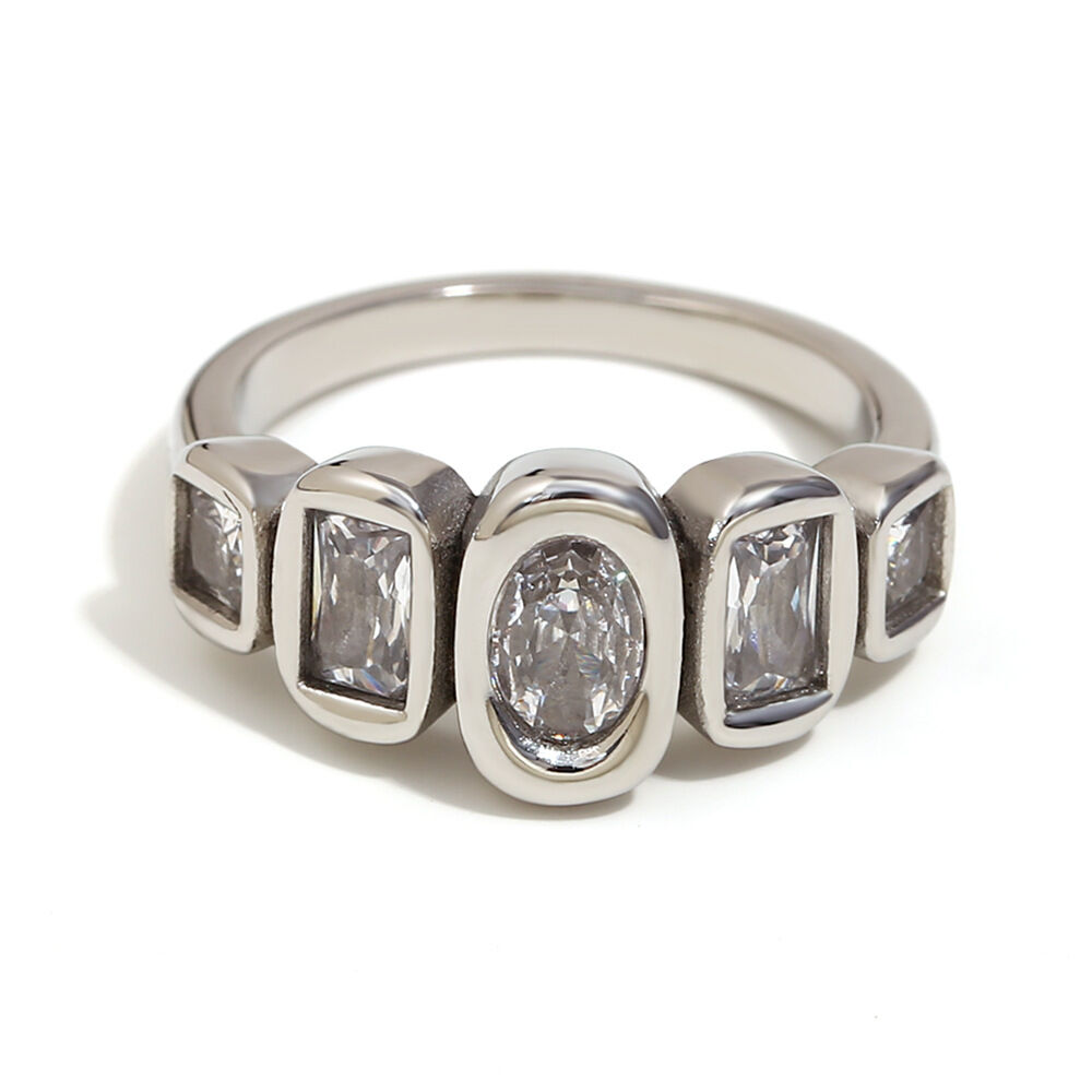 Geometric Zircon Arrangement Ring-Steel Color/Number 8 Picture6