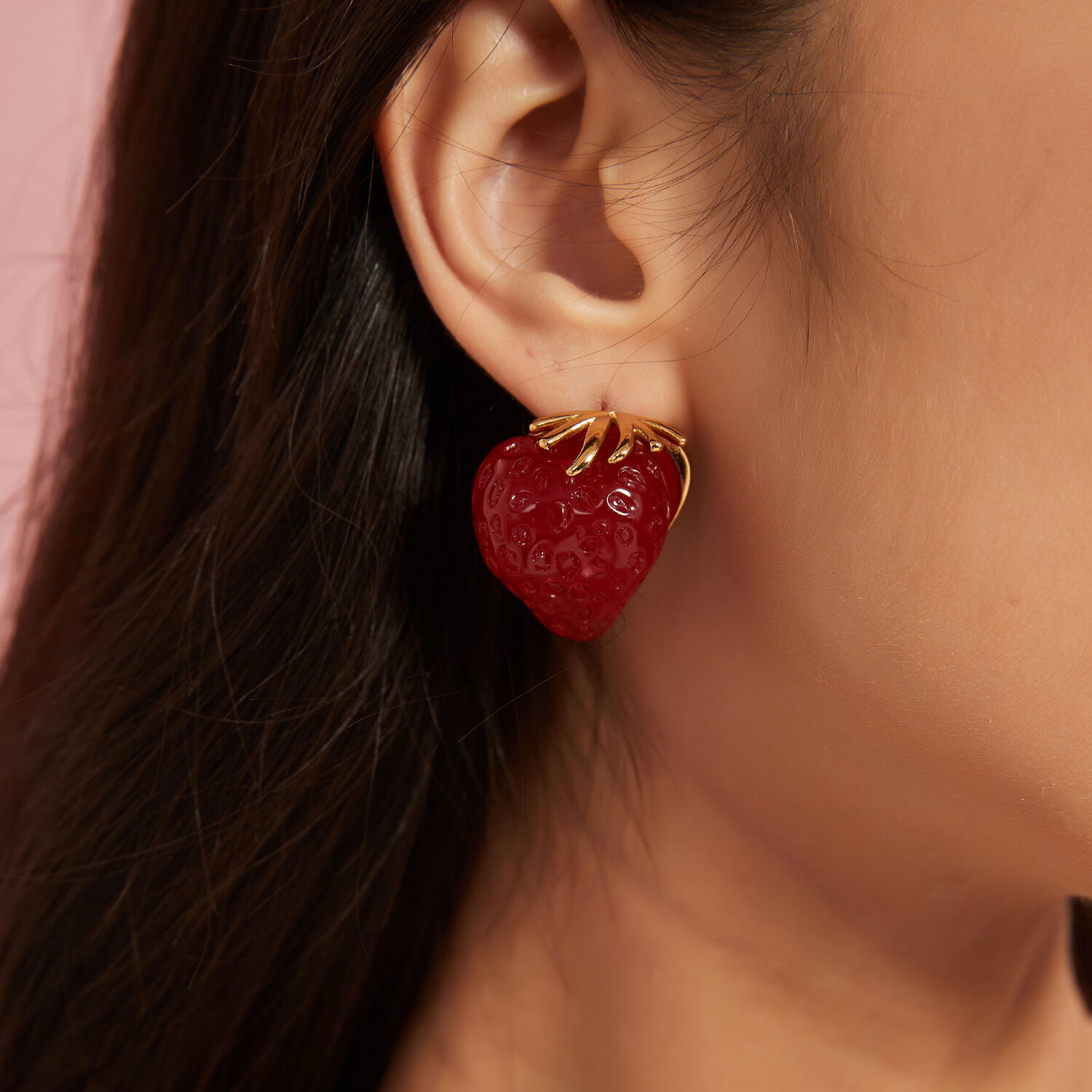 1 Pair Romantic Strawberry Acrylic Gold Color Women's Stud Earrings