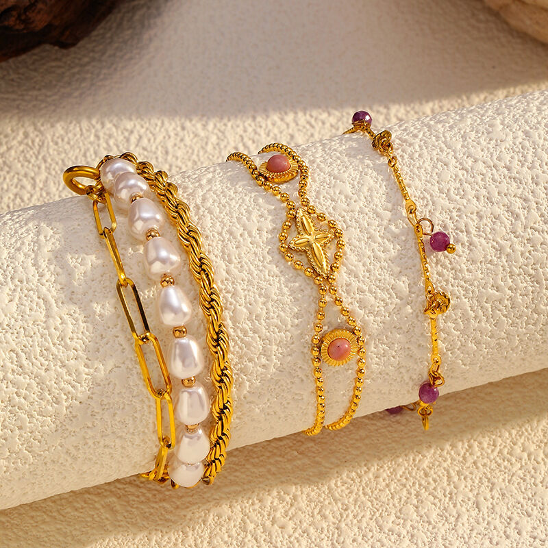 1 Piece Retro Irregular Shape Stainless Steel Waterproof  Gold Color Charm Bracelet