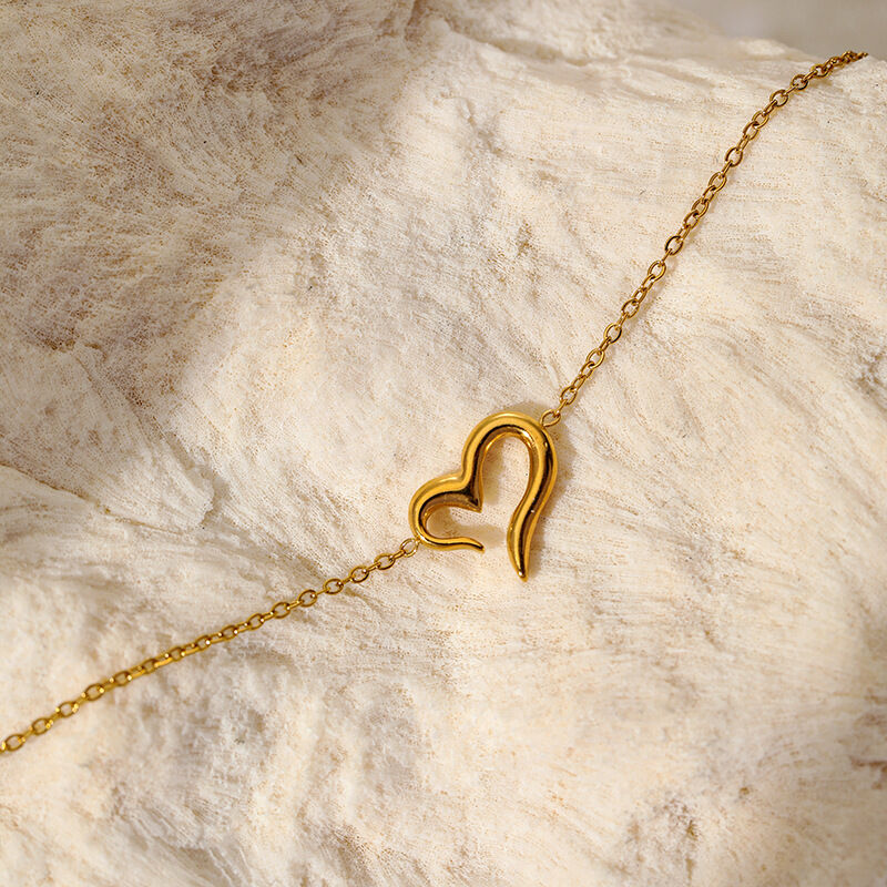 1 Piece Simple Heart Stainless Steel Waterproof  Gold Color Charm Bracelet 2