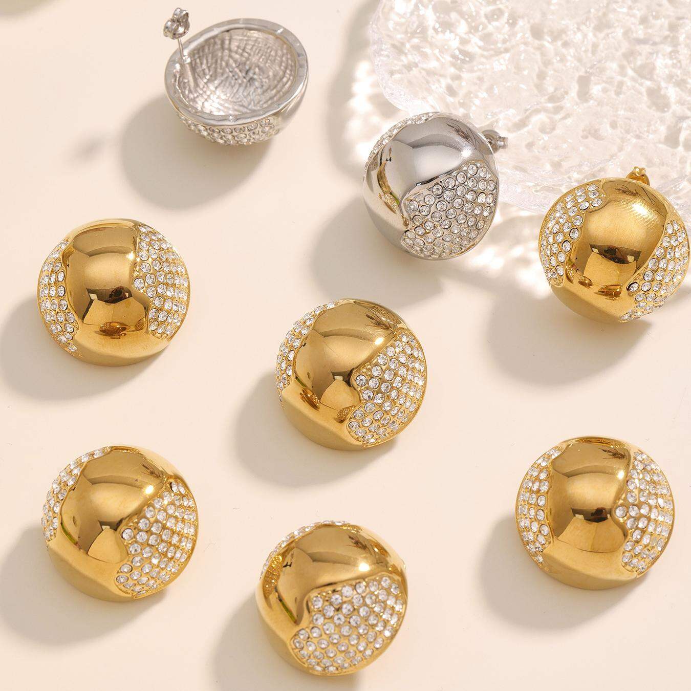 1 Piece Semicircle Stainless Steel Waterproof Gold Color Zircon Women's Jewelry Sets h5 Picture7