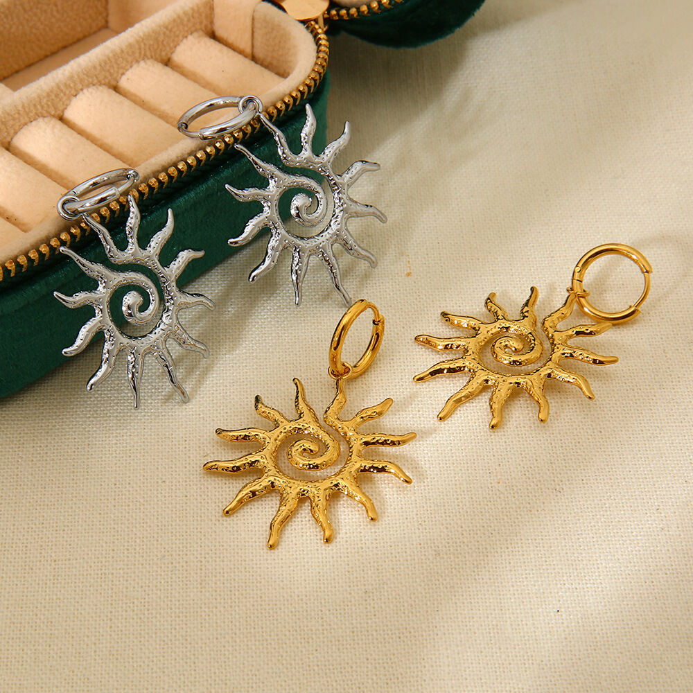 1 Pair Classic Series Retro Sun/Moon Stainless Steel Waterproof  Dangle Earrings 2