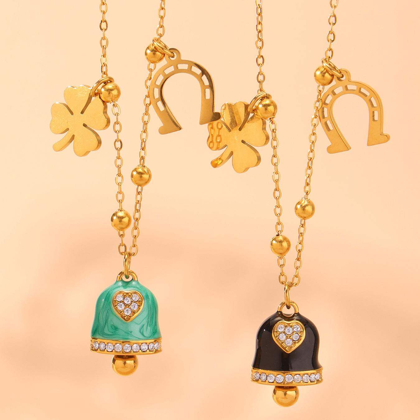 1 Piece Gorgeous Bell Stainless Steel Waterproof Gold Color Women's Necklaces Sets h5 Picture8