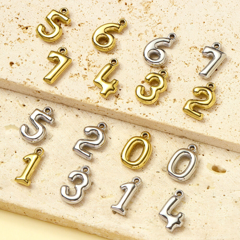 1 pezzo semplice serie fai da te numero in acciaio inossidabile impermeabile color oro ciondoli da donna h5Immagine2