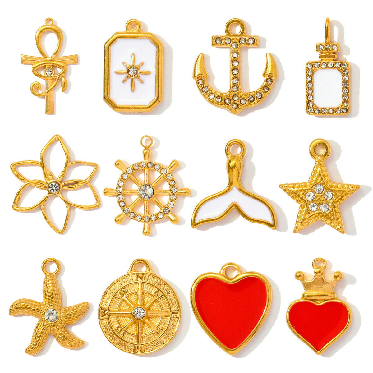 1 pezzo semplice serie fai da te cuore in acciaio inossidabile impermeabile color oro ciondoli da donna Immagine4