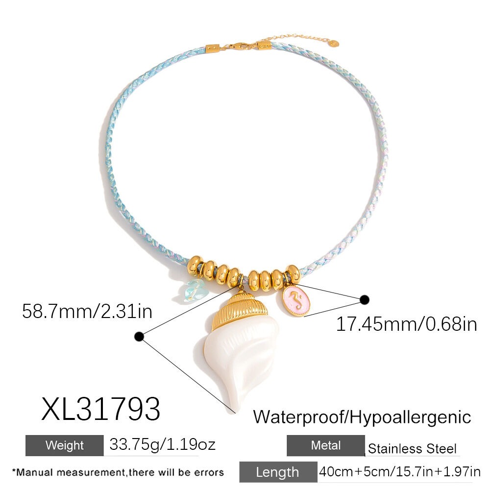 1 Pair Spiral Shell Stainless Steel Waterproof Braided Necklaces h5 Picture2