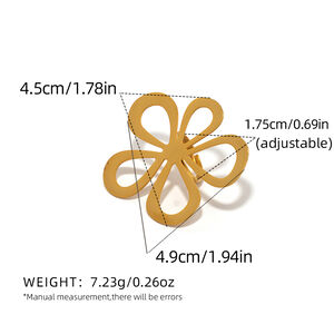 1 stuk Retro Flower roestvrij staal goudkleurige dames statement ringen h5 Afbeelding2