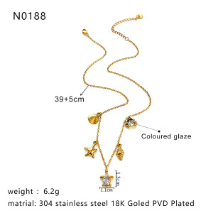Collana Con Ciondolo Color Oro Impermeabile In Acciaio Inossidabile Oceanico Da 1 Pezzo h5 Immagine2