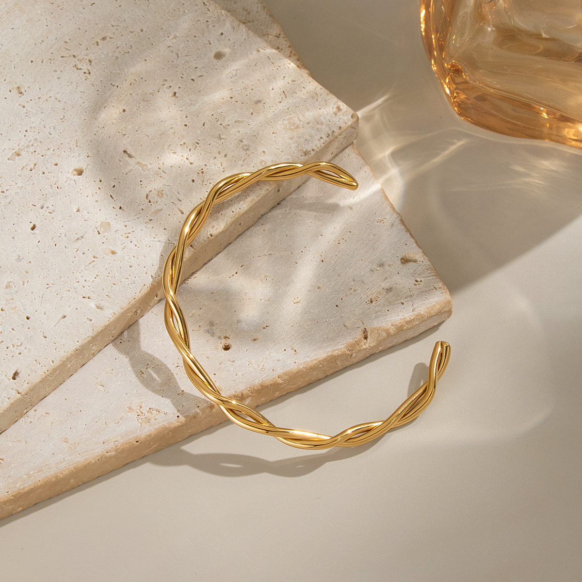 1 Piece Simple Series Casual Twist Stainless Steel Waterproof Gold Color  Women's Bangles Picture2