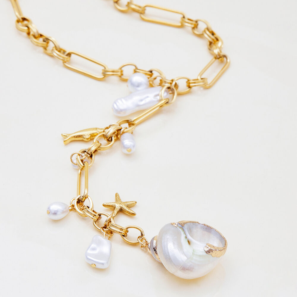 1 Piece Charming Shell Stainless Steel Waterproof Gold Color Women's Pendant Necklaces h5Picture5