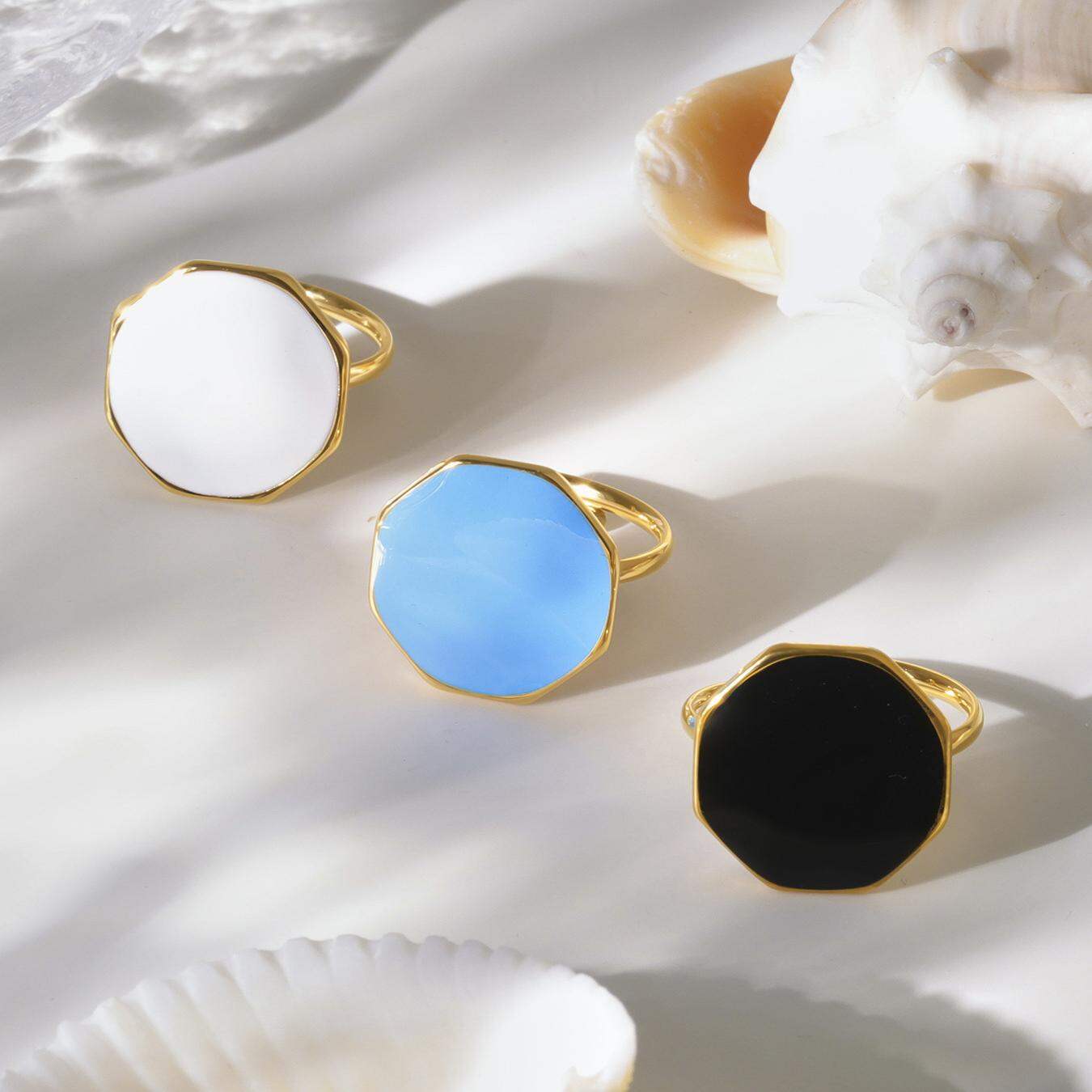 1 Piece Hexagon Enamel Dripping Stainless Steel Waterproof Gold Color Statement Rings
