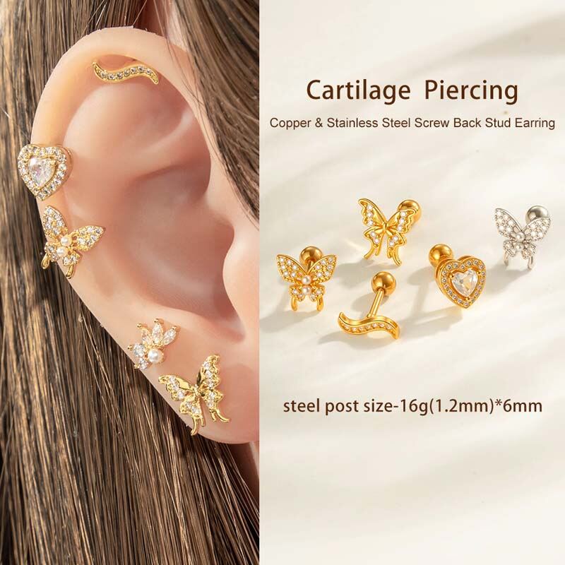 Boucle d'oreille piercing papillon en cuivre doré et zircon Image4