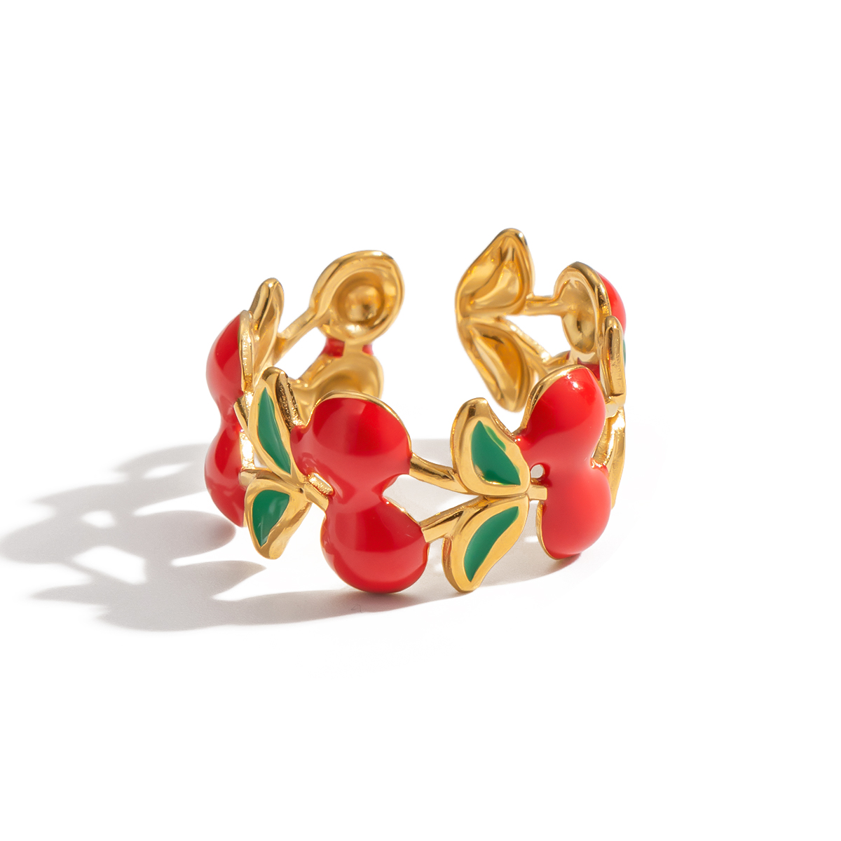 1 Piece Romantic Series Sweet Cherry Stainless Steel Waterproof Gold Color Statement Rings Picture6