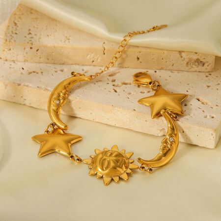 1 Piece Classic Moon & Star Stainless Steel Waterproof Gold Color Women's Chain Bracelets 2