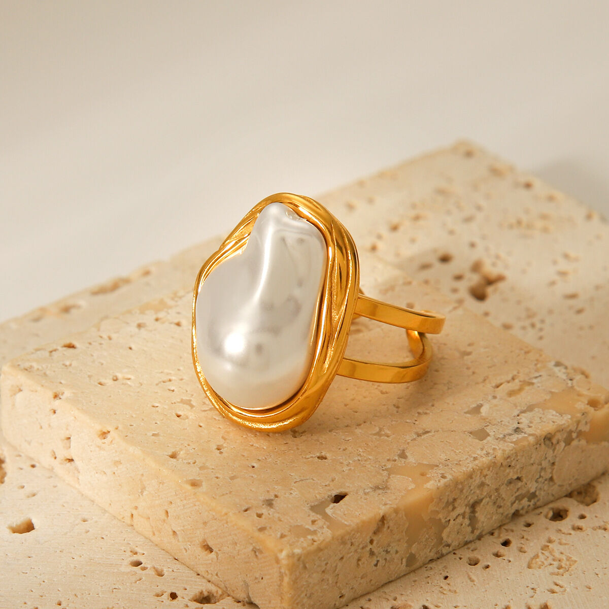 Bague simple et élégante au quotidien, en acier inoxydable, de forme irrégulière et imperméable (1 pièce). h5Image3
