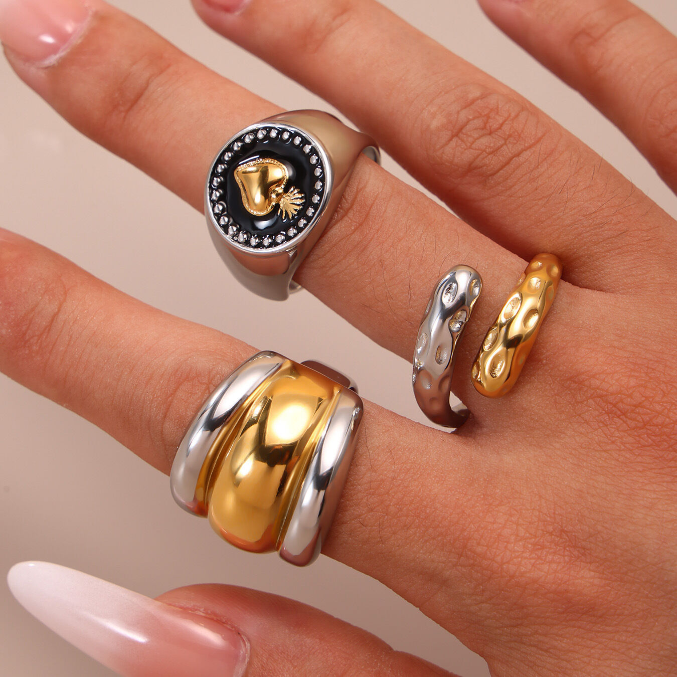 1 Piece Classic Irregular Shape Stainless Steel Waterproof Gold Color Statement Rings h5 Picture5