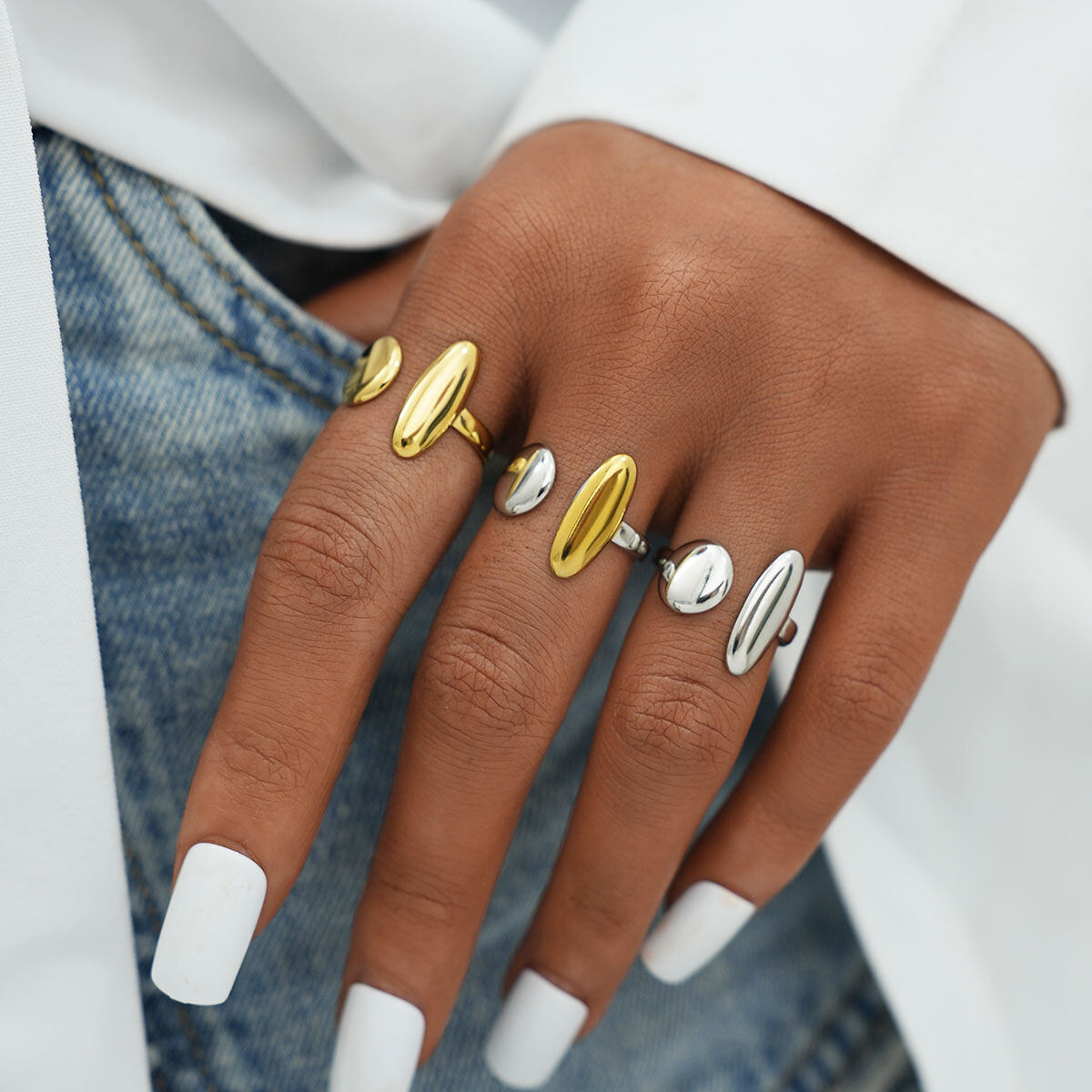 1 Piece Daily Irregular Shape Stainless Steel Waterproof  Gold Color Statement Rings h5 Picture7
